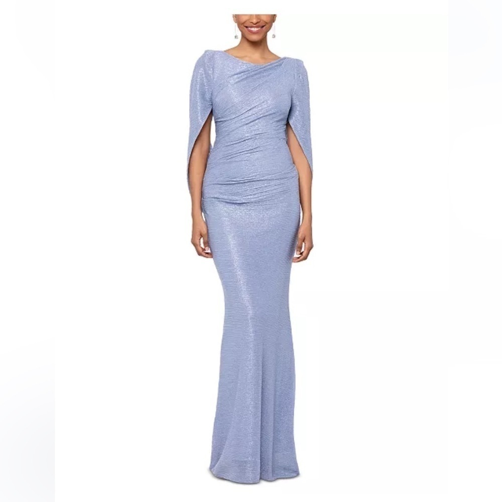 Betsy & Adam Metallic Cape Gown NWT